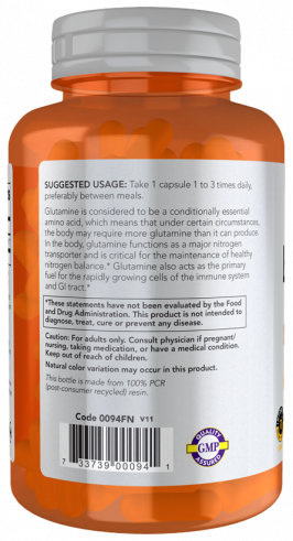 NOW L-Glutamine 1000 mg, L-Глютамин 1000 мг, 120 капсул